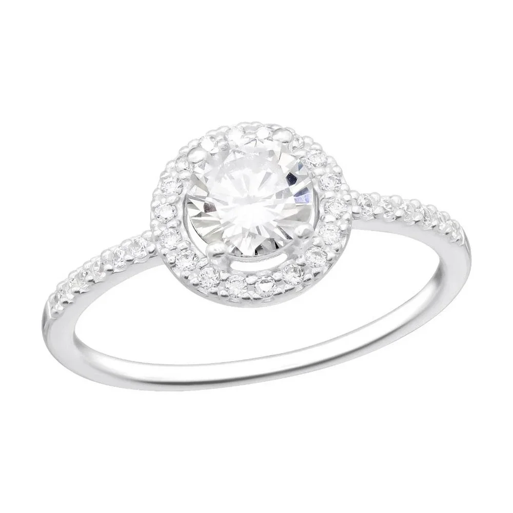 Sterling Silver Round Diamond Ring with Halo​